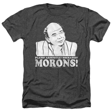 Black men's heather t-shirt with The Princess Bride Morons graphic