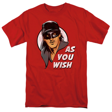 Red men's regular fit t-shirt with The Princess Bride As You Wish graphic