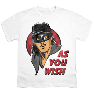 White kid's t-shirt for ages 4 to 7 with The Princess Bride As You Wish graphic
