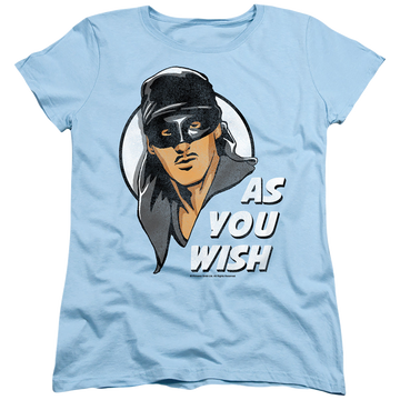Light blue women's t-shirt with The Princess Bride As You Wish graphic