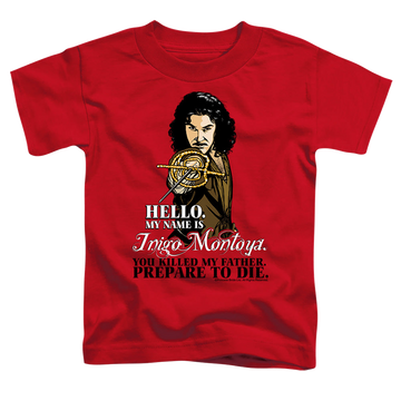Red toddler t-shirt with The Princess Bride Hello graphic