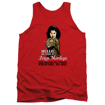 Red men's tank with The Princess Bride Hello graphic