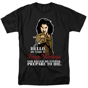 Black men's regular fit t-shirt with The Princess Bride Hello graphic