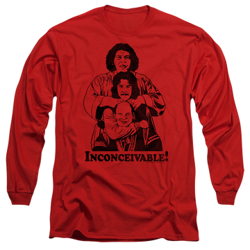 Red men's long sleeve t-shirt with The Princess Bride Inconceivable graphic