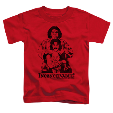 Red toddler t-shirt with The Princess Bride Inconceivable graphic