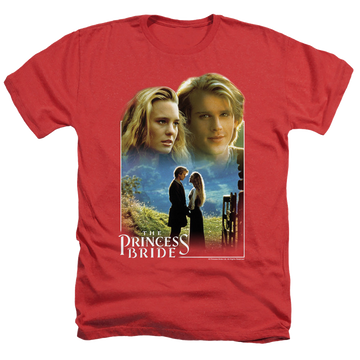 Red men's heather t-shirt with The Princess Bride Buttercup & Westley graphic