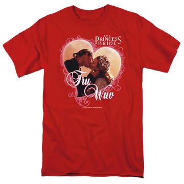 Red men's regular fit t-shirt with The Princess Bride Tru Wuv graphic
