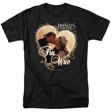 Black men's regular fit t-shirt with The Princess Bride Tru Wuv graphic