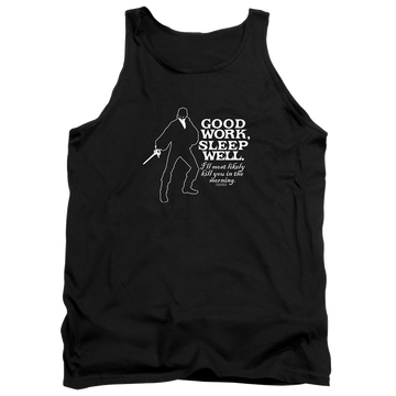 Black men's tank with The Princess Bride Good Work graphic