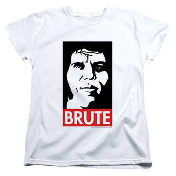 White women's t-shirt with The Princess Bride Brute graphic