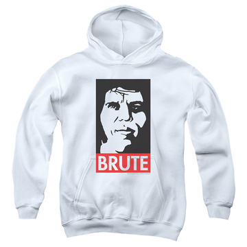 White youth hoodie for ages 8 to 12 with The Princess Bride Brute graphic
