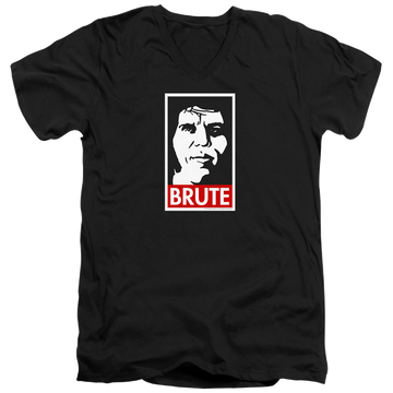 Black men's v-neck t-shirt with The Princess Bride Brute graphic