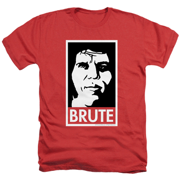 Red men's heather t-shirt with The Princess Bride Brute graphic
