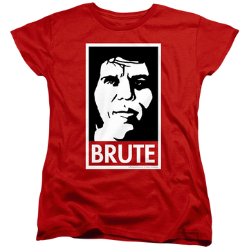 Red women's t-shirt with The Princess Bride Brute graphic