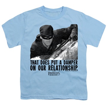 Light blue youth t-shirt for ages 8 to 12 with The Princess Bride Damper graphic