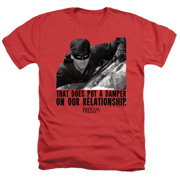 Red men's heather t-shirt with The Princess Bride Damper graphic