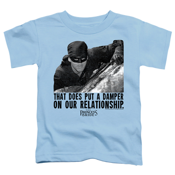 Light blue kid's t-shirt for ages 4 to 7 with The Princess Bride Damper graphic