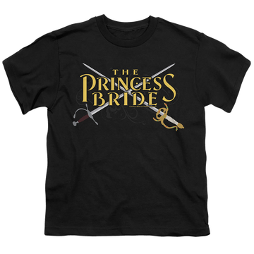Black youth t-shirt for ages 8 to 12 with The Princess Bride Swords graphic