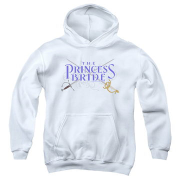 White youth hoodie for ages 8 to 12 with The Princess Bride Swords graphic