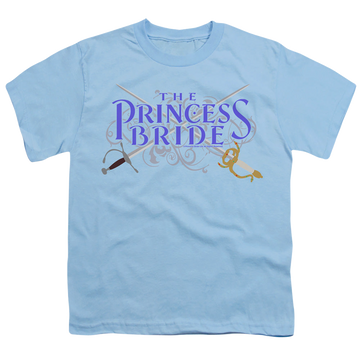 Light blue youth t-shirt for ages 8 to 12 with The Princess Bride Swords graphic