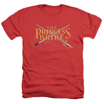 Red men's heather t-shirt with The Princess Bride Swords graphic