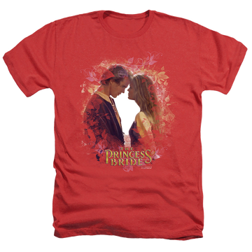 Red men's heather t-shirt with The Princess Bride Young Love graphic