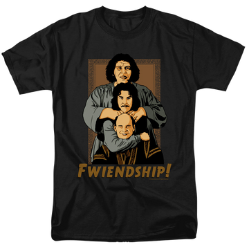 Black men's regular fit t-shirt with The Princess Bride Fwiendship graphic