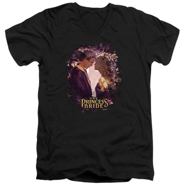 Black men's v-neck t-shirt with The Princess Bride Young Love graphic