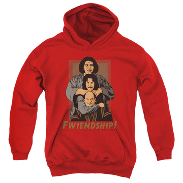 Red youth hoodie for ages 8 to 12 with The Princess Bride Fwiendship graphic