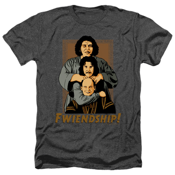 Black men's heather t-shirt with The Princess Bride Fwiendship graphic