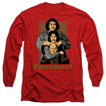 Red men's long sleeve t-shirt with The Princess Bride Fwiendship graphic