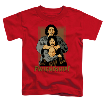 Red kid's t-shirt for ages 4 to 7 with The Princess Bride Fwiendship graphic