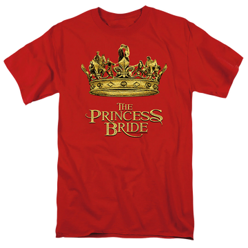 Red men's regular fit t-shirt with The Princess Bride Crown graphic