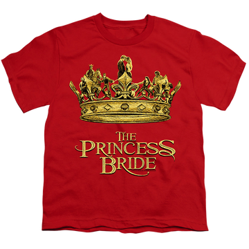 Red youth t-shirt for ages 8 to 12 with The Princess Bride Crown graphic