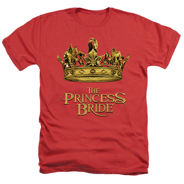 Red men's heather t-shirt with The Princess Bride Crown graphic