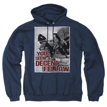 Navy pullover hoodie with The Princess Bride Fellow graphic
