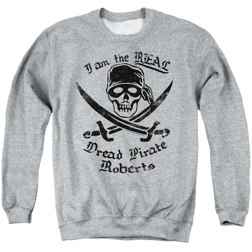 Athletic heather men's crewneck sweatshirt with The Princess Bride The Real Dpr graphic