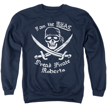 Navy men's crewneck sweatshirt with The Princess Bride The Real Dpr graphic