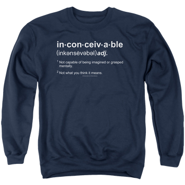 Navy men's crewneck sweatshirt with The Princess Bride Definition graphic