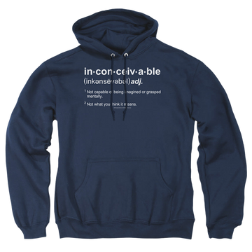Navy pullover hoodie with The Princess Bride Definition graphic