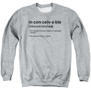 Athletic heather men's crewneck sweatshirt with The Princess Bride Definition graphic