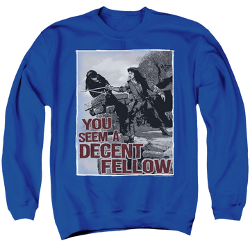 Royal men's crewneck sweatshirt with The Princess Bride Fellow graphic