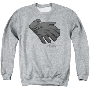 Athletic heather men's crewneck sweatshirt with The Princess Bride Six Fingered Glove graphic