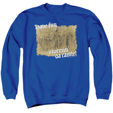 Royal men's crewneck sweatshirt with The Princess Bride Stormin Da Castle graphic
