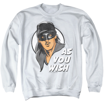 White men's crewneck sweatshirt with The Princess Bride As You Wish graphic