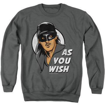 Charcoal men's crewneck sweatshirt with The Princess Bride As You Wish graphic