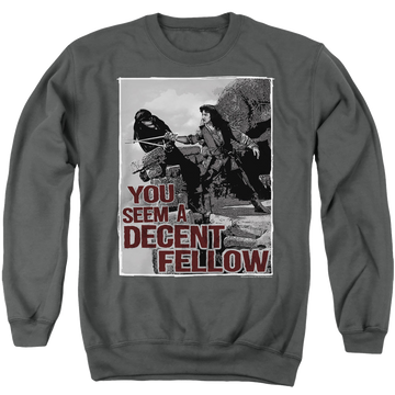 Charcoal men's crewneck sweatshirt with The Princess Bride Fellow graphic