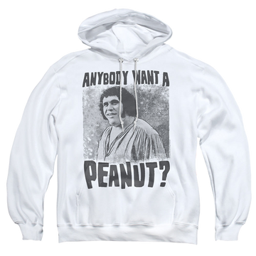 White pullover hoodie with The Princess Bride A Giant Snack graphic