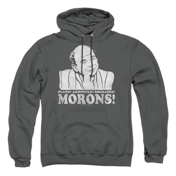 Charcoal pullover hoodie with The Princess Bride Morons graphic