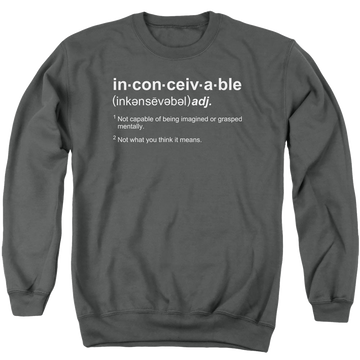 Charcoal men's crewneck sweatshirt with The Princess Bride Definition graphic